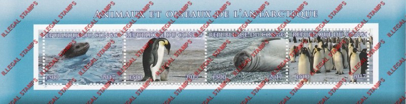 Congo Republic 2017 Antarctic Animals Illegal Stamp Souvenir Sheet of 4