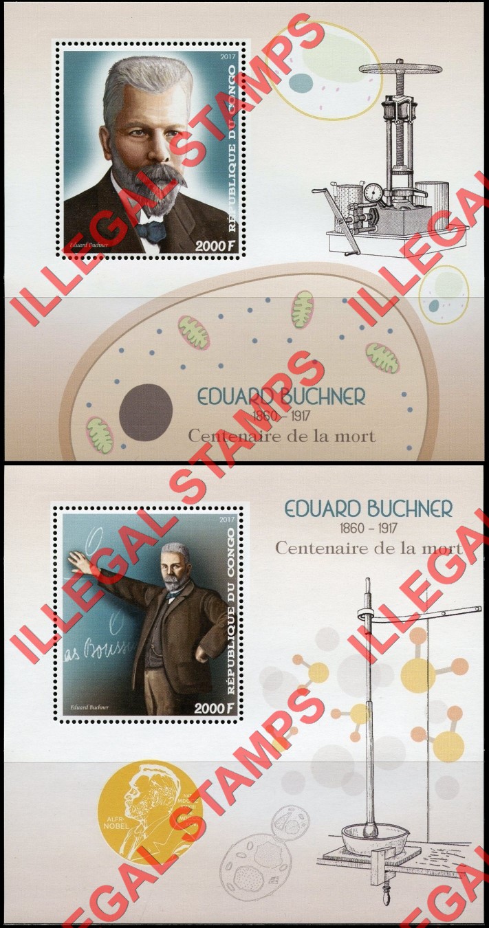 Congo Republic 2017 Eduard Buchner Illegal Stamp Souvenir Sheets of 1