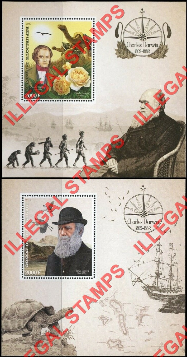 Congo Republic 2017 Charles Darwin Illegal Stamp Souvenir Sheets of 1
