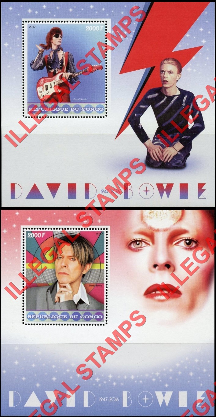 Congo Republic 2017 David Bowie Illegal Stamp Souvenir Sheets of 1
