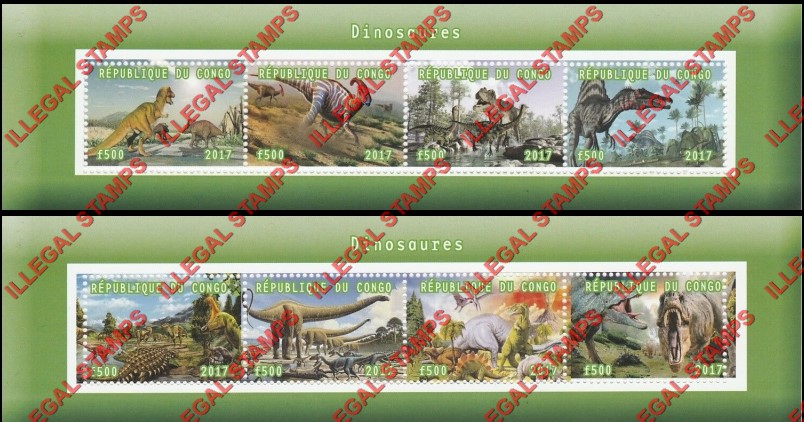Congo Republic 2017 Dinosaurs Illegal Stamp Souvenir Sheets of 4