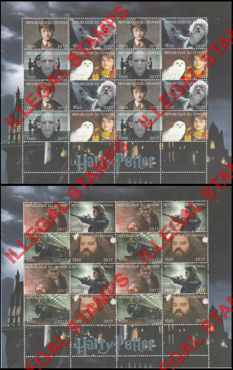 Congo Republic 2017 Harry Potter Illegal Stamp Sheets of 16