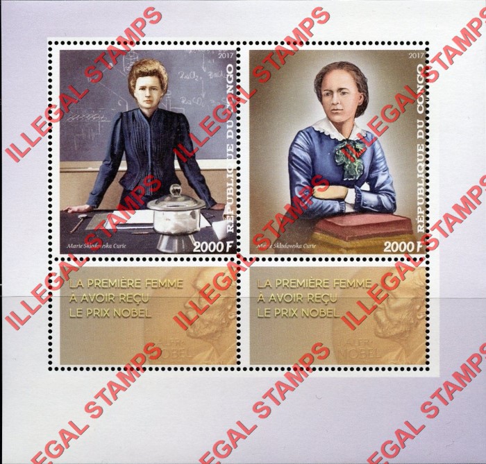 Congo Republic 2017 Marie Curie Illegal Stamp Souvenir Sheet of 2