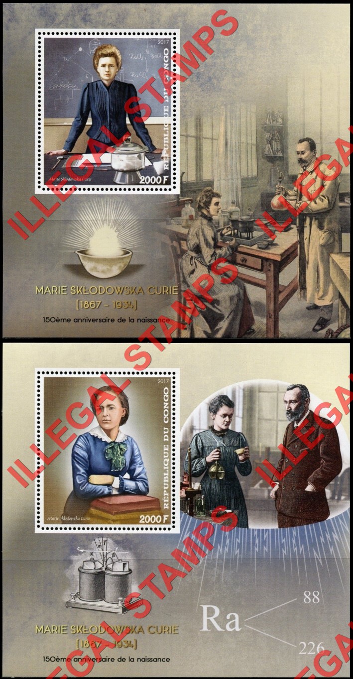 Congo Republic 2017 Marie Curie Illegal Stamp Souvenir Sheets of 1