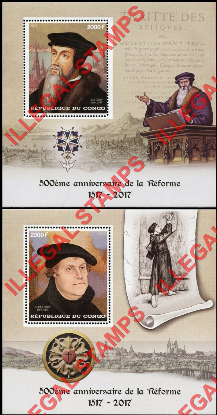 Congo Republic 2017 Protestant Reformation Illegal Stamp Souvenir Sheets of 1