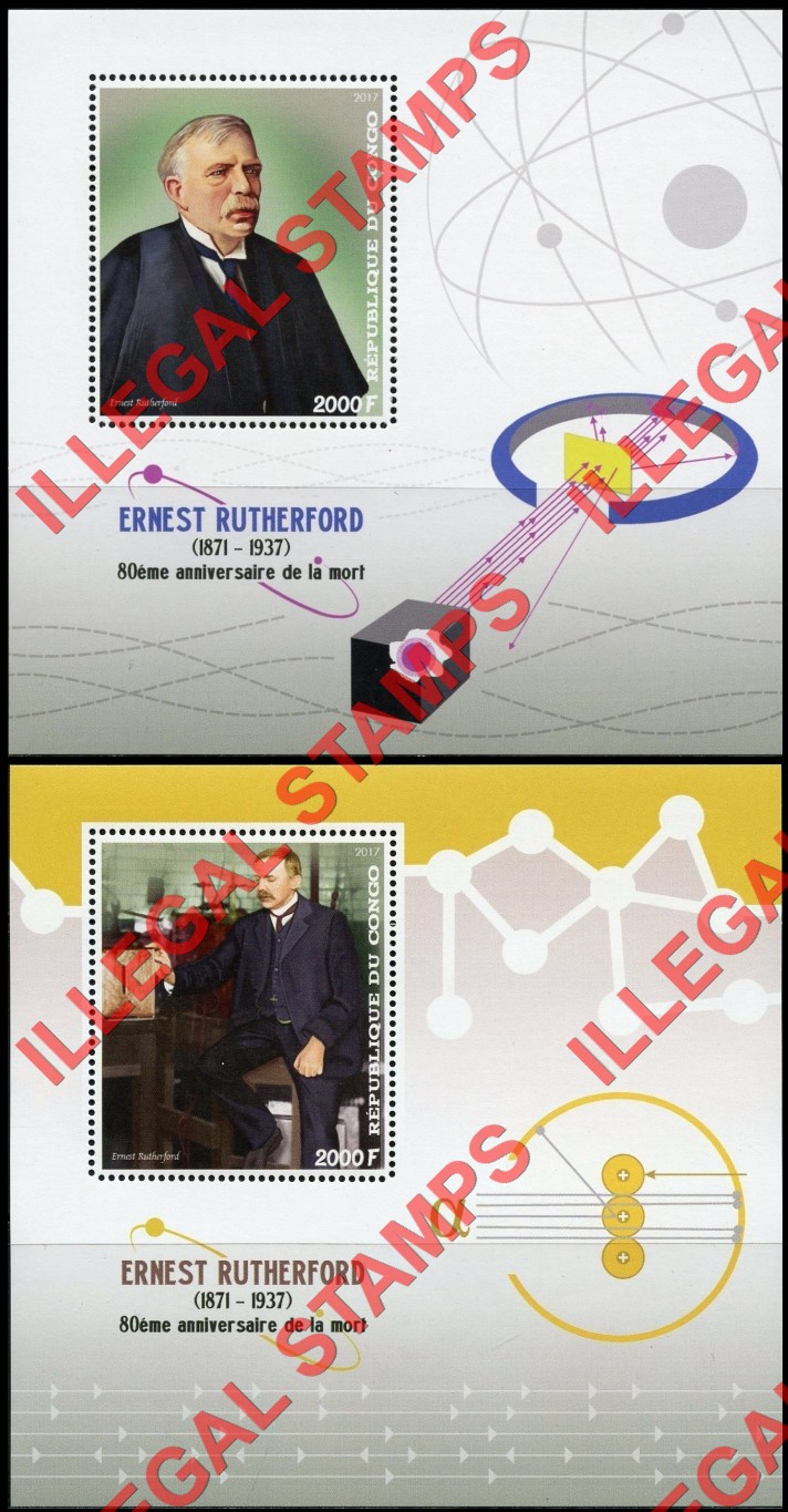Congo Republic 2017 Ernest Rutherford Illegal Stamp Souvenir Sheets of 1