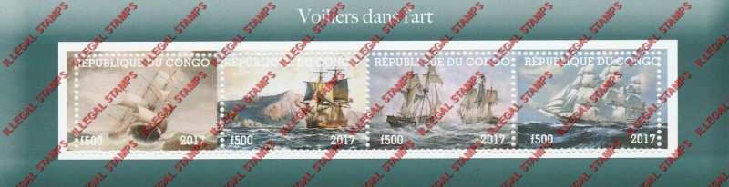 Congo Republic 2017 Ships Paintings Illegal Stamp Souvenir Sheet of 4