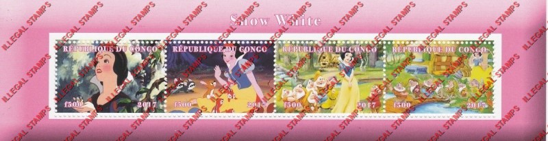 Congo Republic 2017 Snow White Illegal Stamp Souvenir Sheet of 4