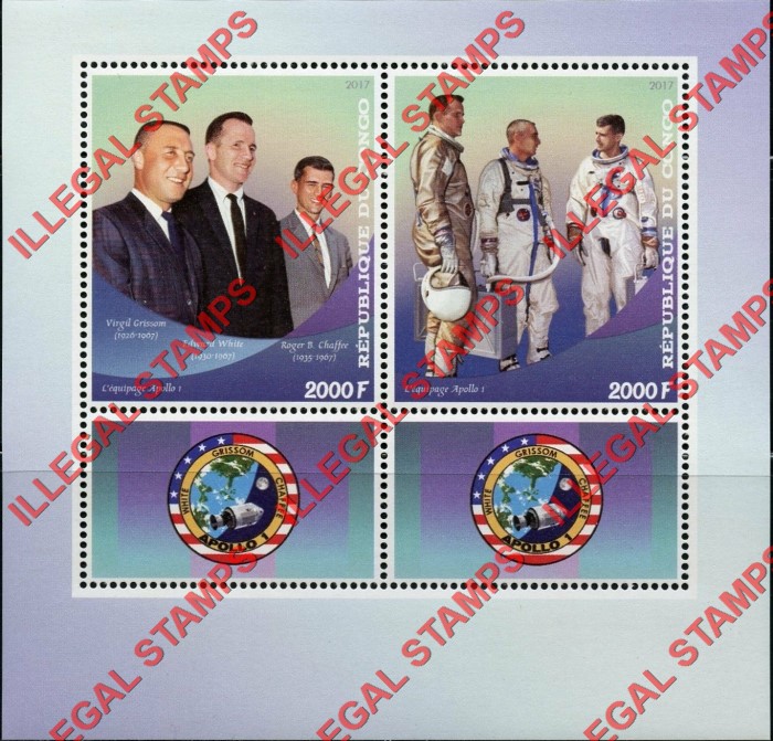 Congo Republic 2017 Space Apollo 1 Tragedy Illegal Stamp Souvenir Sheet of 2