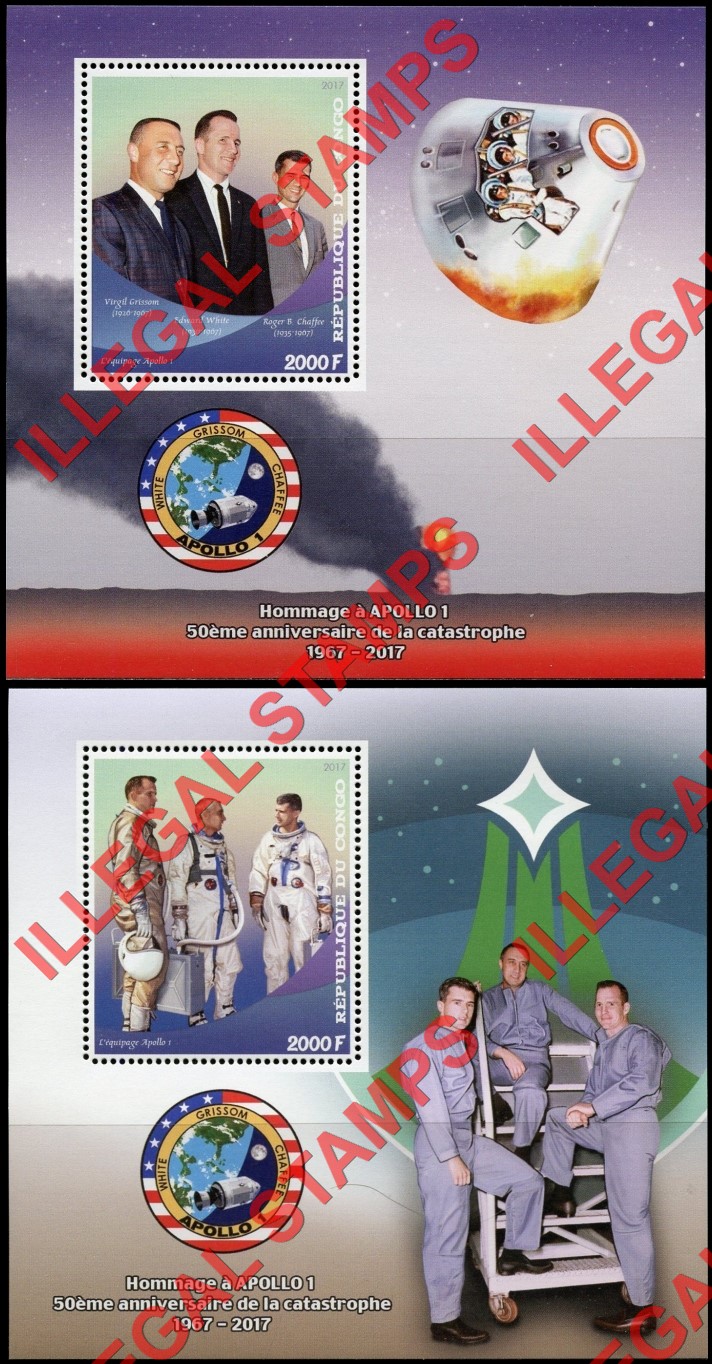 Congo Republic 2017 Space Apollo 1 Tragedy Illegal Stamp Souvenir Sheets of 1