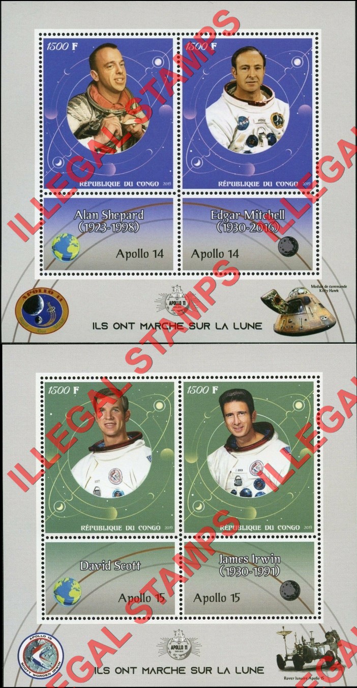 Congo Republic 2017 Space Apollo They Walked on the Moon Illegal Stamp Souvenir Sheets of 2 (Part 2)