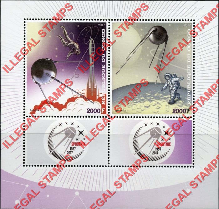 Congo Republic 2017 Spoutnik 1 Illegal Stamp Souvenir Sheet of 2