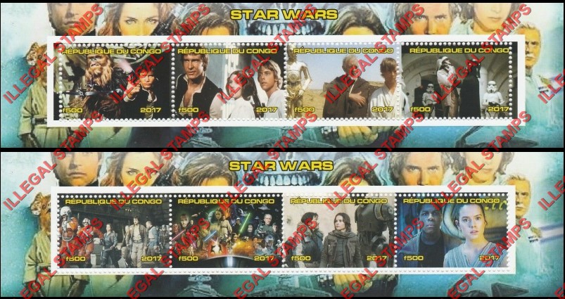 Congo Republic 2017 Star Wars Illegal Stamp Souvenir Sheets of 4