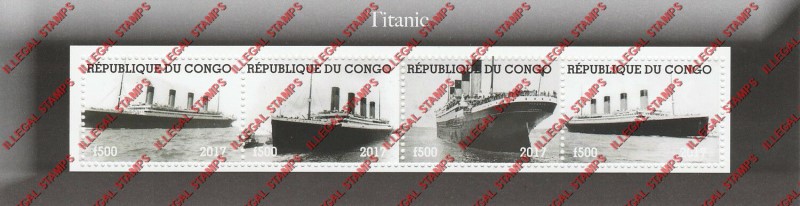 Congo Republic 2017 Titanic Illegal Stamp Souvenir Sheet of 4