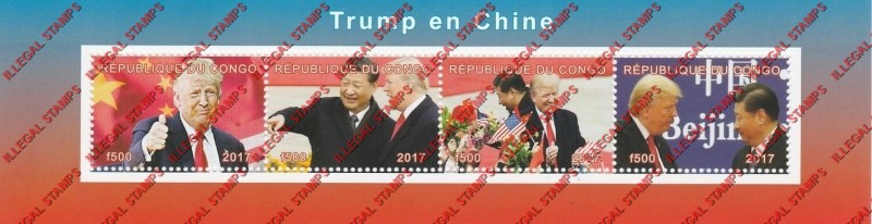 Congo Republic 2017 Donald Trump in China Illegal Stamp Souvenir Sheet of 4