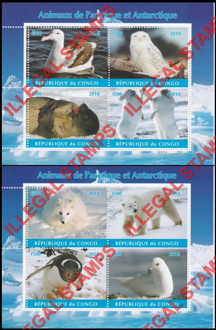 Congo Republic 2018 Animals of the Antarctic Illegal Stamp Souvenir Sheets of 4