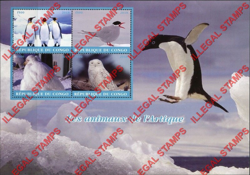 Congo Republic 2018 Animals of the Arctic Illegal Stamp Souvenir Sheet of 4