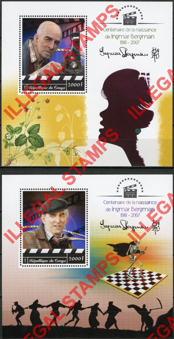 Congo Republic 2018 Ingmar Bergman Illegal Stamp Souvenir Sheets of 1