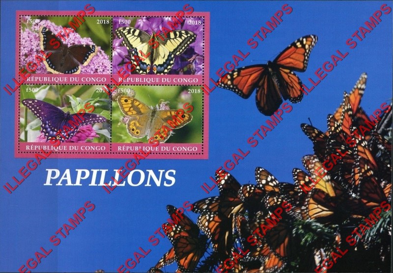 Congo Republic 2018 Butterflies Illegal Stamp Souvenir Sheet of 4