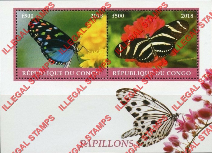 Congo Republic 2018 Butterflies Illegal Stamp Souvenir Sheet of 2