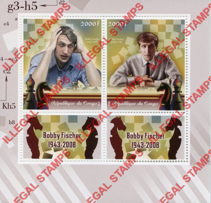 Congo Republic 2018 Chess Bobby Fischer Illegal Stamp Souvenir Sheet of 2