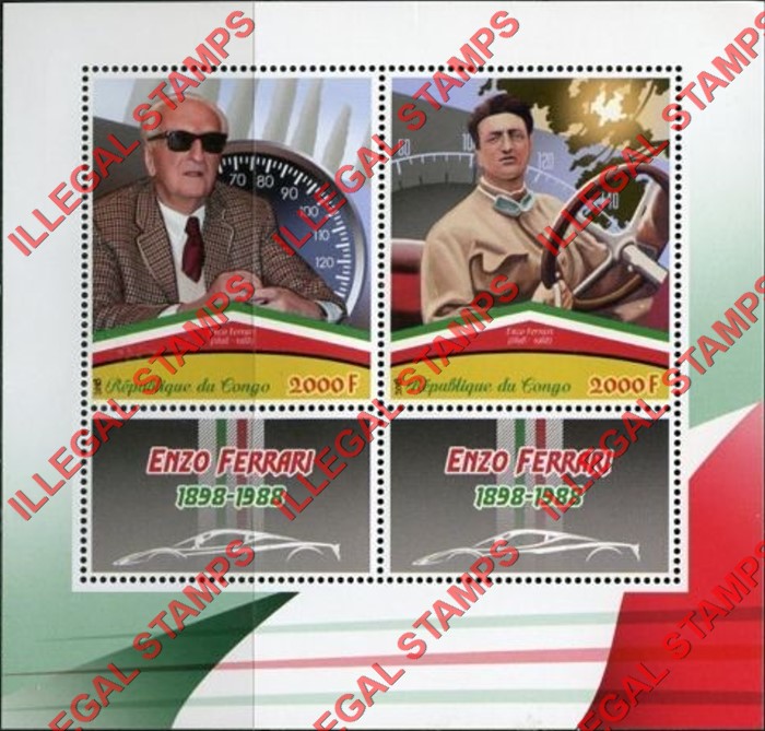 Congo Republic 2018 Enzo Ferrari Illegal Stamp Souvenir Sheet of 2