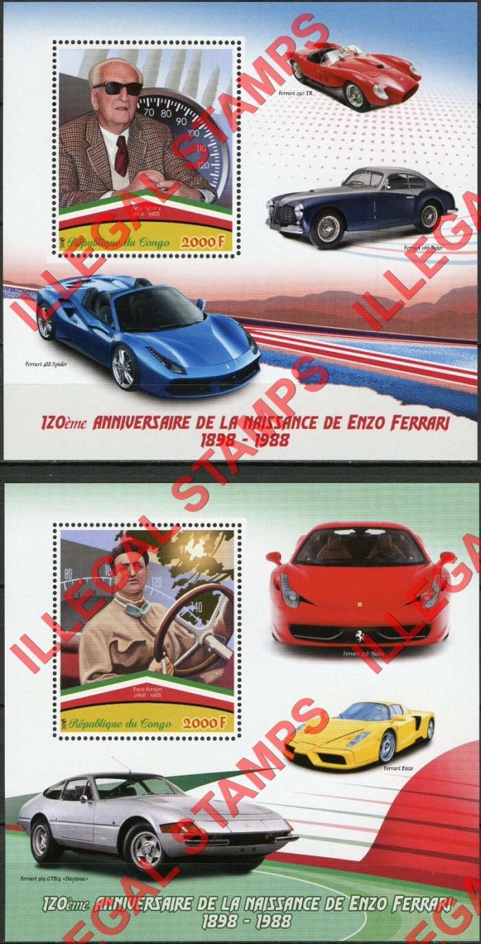 Congo Republic 2018 Enzo Ferrari Illegal Stamp Souvenir Sheets of 1
