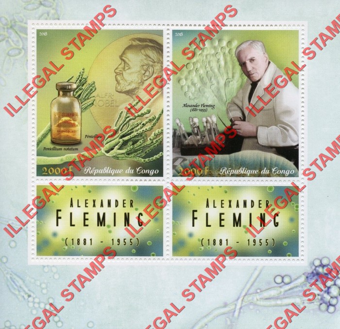 Congo Republic 2018 Alexander Fleming Illegal Stamp Souvenir Sheet of 2