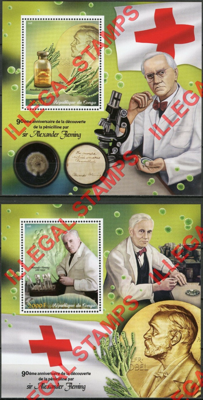 Congo Republic 2018 Alexander Fleming Illegal Stamp Souvenir Sheets of 1
