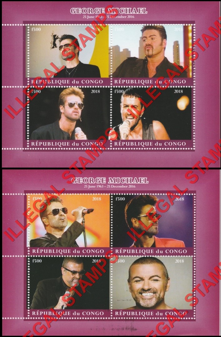 Congo Republic 2018 George Michael Illegal Stamp Souvenir Sheets of 4