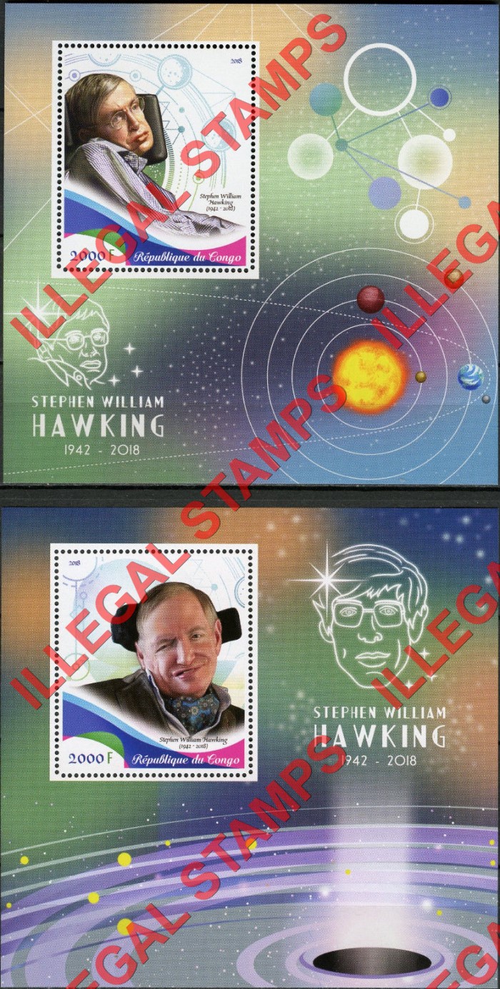 Congo Republic 2018 Stephen Hawking Illegal Stamp Souvenir Sheets of 1
