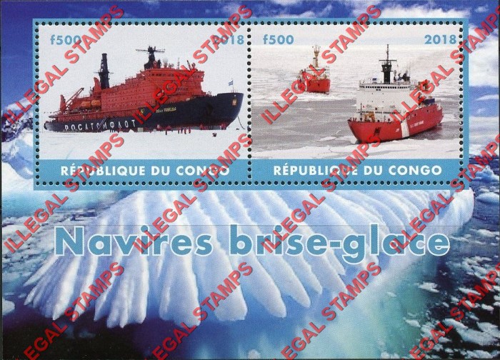 Congo Republic 2018 Ice Breakers Illegal Stamp Souvenir Sheet of 2