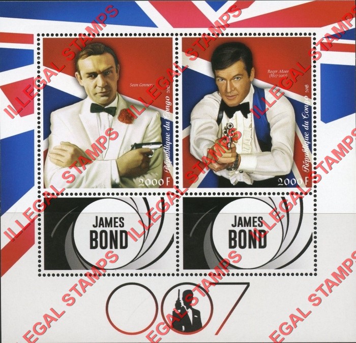 Congo Republic 2018 James Bond Illegal Stamp Souvenir Sheet of 2