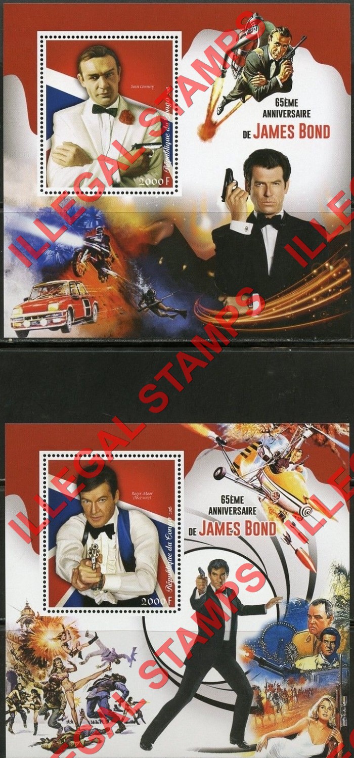 Congo Republic 2018 James Bond Illegal Stamp Souvenir Sheets of 1