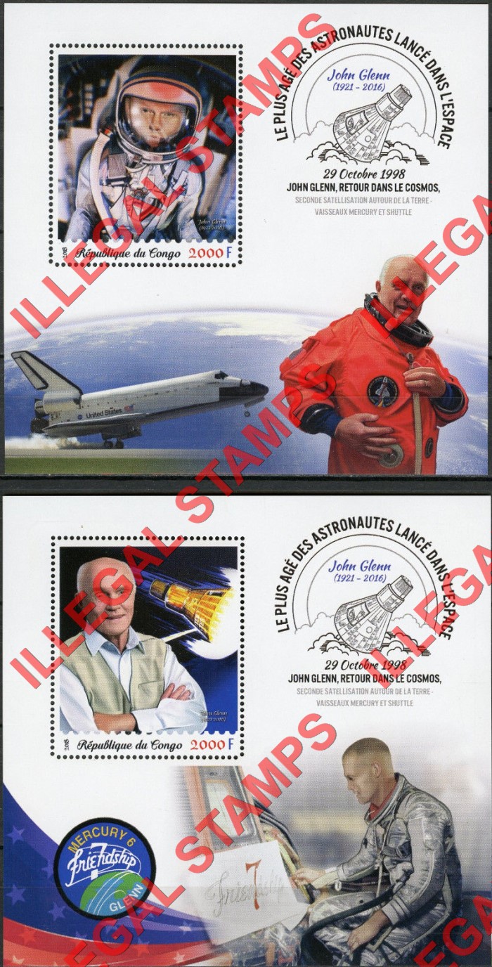 Congo Republic 2018 John Glenn Illegal Stamp Souvenir Sheets of 1