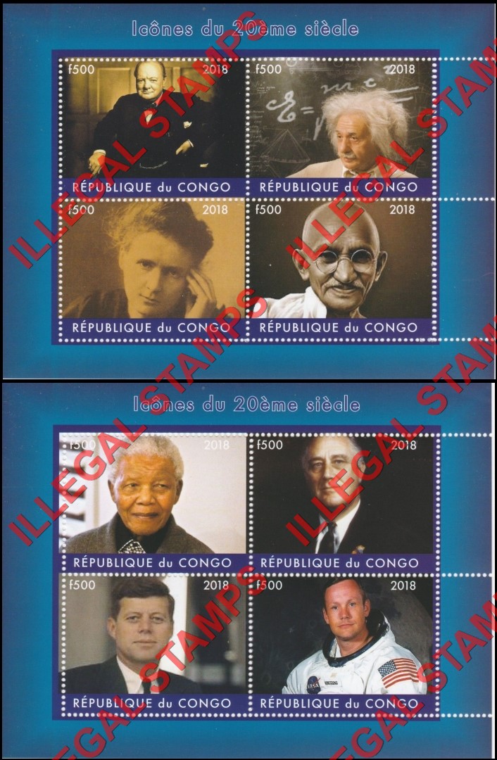 Congo Republic 2018 Male Icons of the 20th Century Illegal Stamp Souvenir Sheets of 4