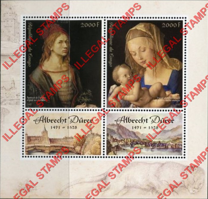 Congo Republic 2018 Paintings Durer Illegal Stamp Souvenir Sheet of 2