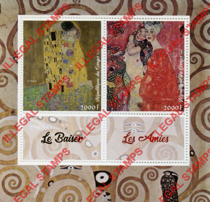 Congo Republic 2018 Paintings Klimt Illegal Stamp Souvenir Sheet of 2