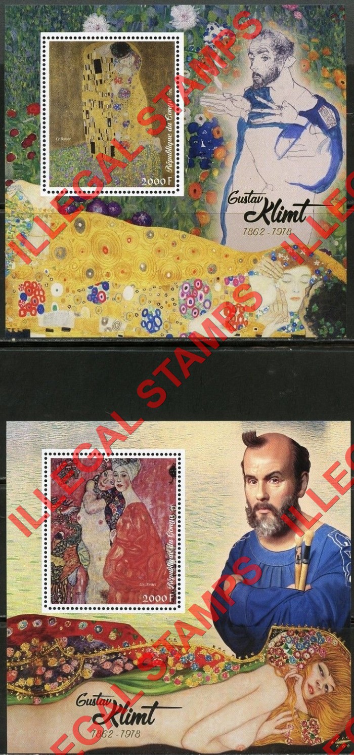 Congo Republic 2018 Paintings Klimt Illegal Stamp Souvenir Sheets of 1