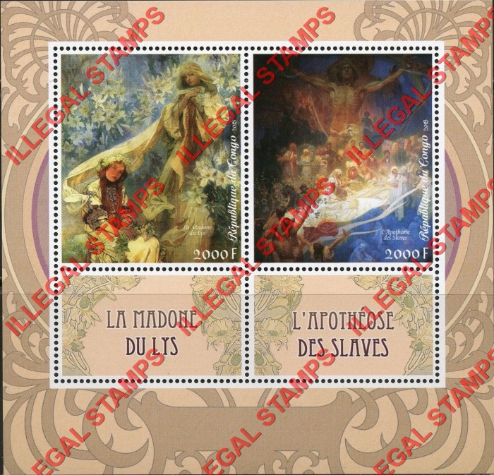 Congo Republic 2018 Paintings Mucha Illegal Stamp Souvenir Sheet of 2