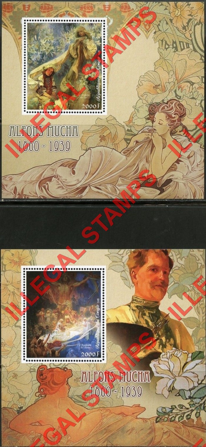 Congo Republic 2018 Paintings Mucha Illegal Stamp Souvenir Sheets of 1