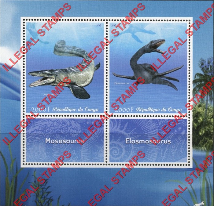 Congo Republic 2018 Prehistoric Marine Life Illegal Stamp Souvenir Sheet of 2