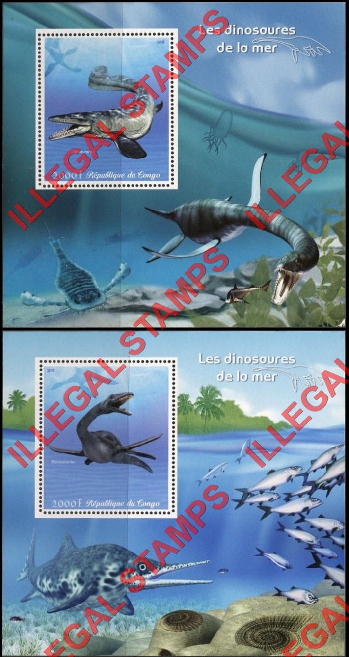 Congo Republic 2018 Prehistoric Marine Life Illegal Stamp Souvenir Sheets of 1