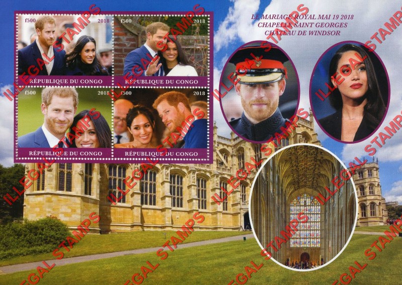 Congo Republic 2018 Royal Marriage Illegal Stamp Souvenir Sheet of 4