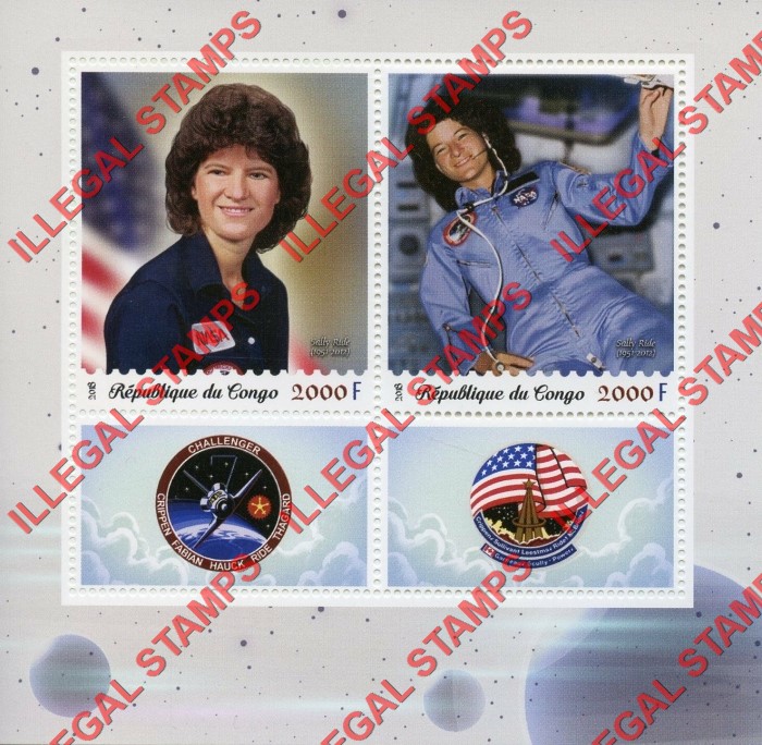 Congo Republic 2018 Sally Ride Illegal Stamp Souvenir Sheet of 2