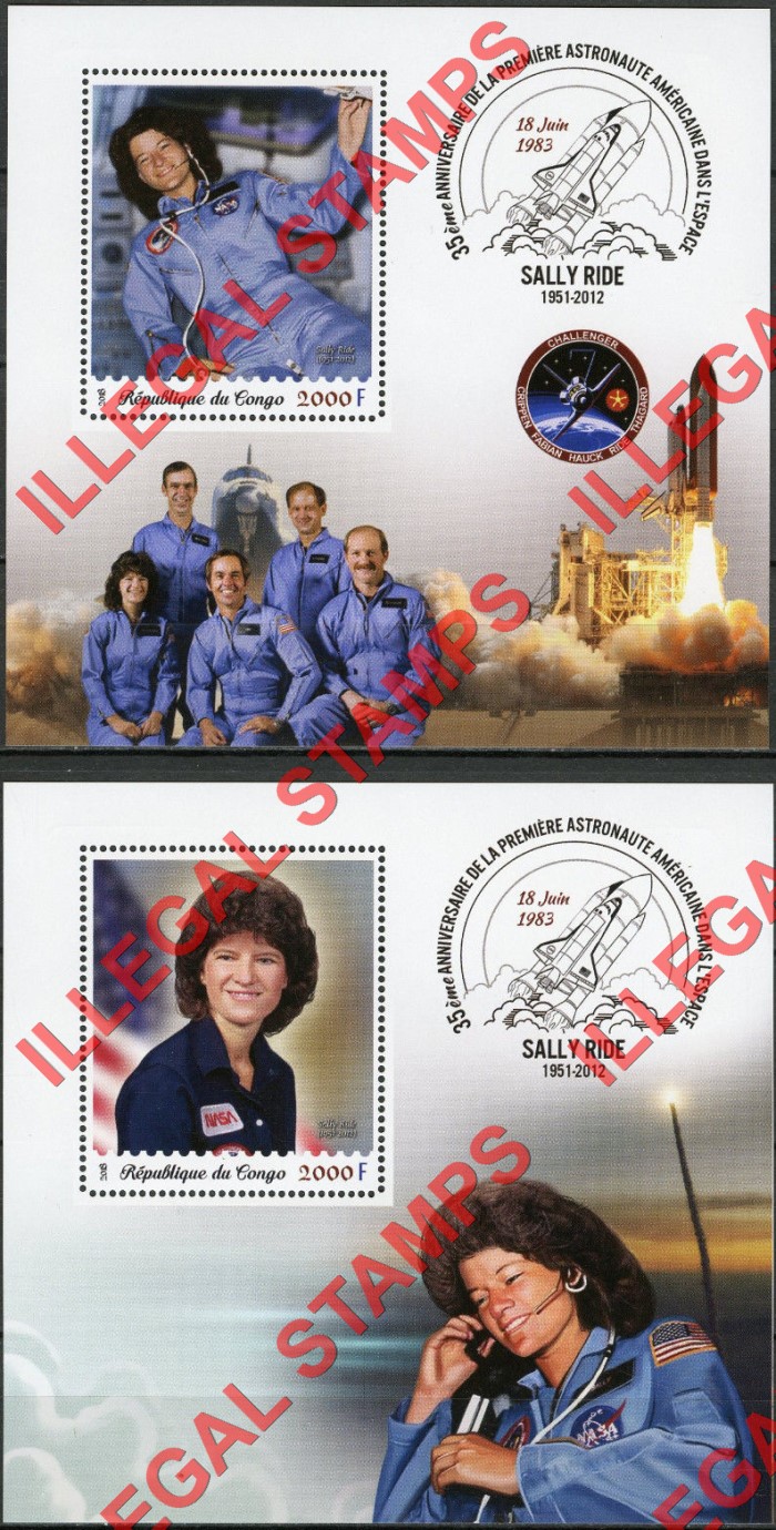 Congo Republic 2018 Sally Ride Illegal Stamp Souvenir Sheets of 1