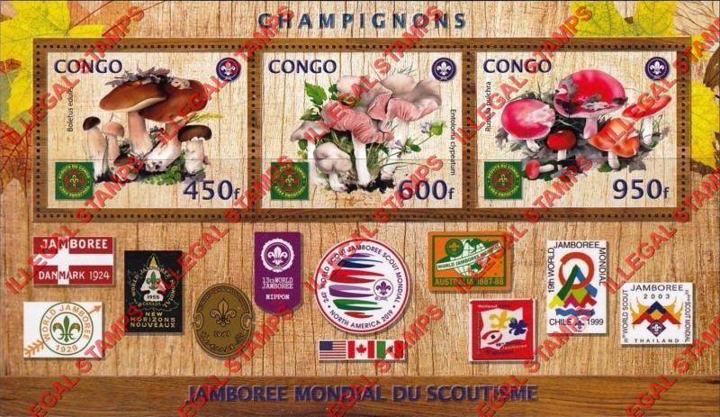 Congo Republic 2018 Scouts and Mushrooms Illegal Stamp Souvenir Sheet of 3