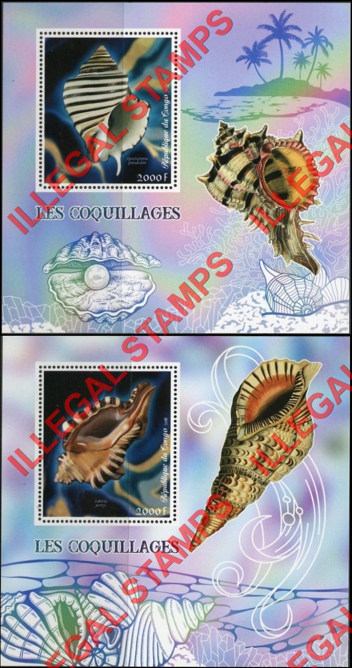 Congo Republic 2018 Seashells Illegal Stamp Souvenir Sheets of 1