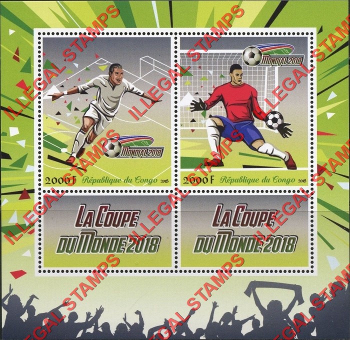 Congo Republic 2018 Soccer Illegal Stamp Souvenir Sheet of 2