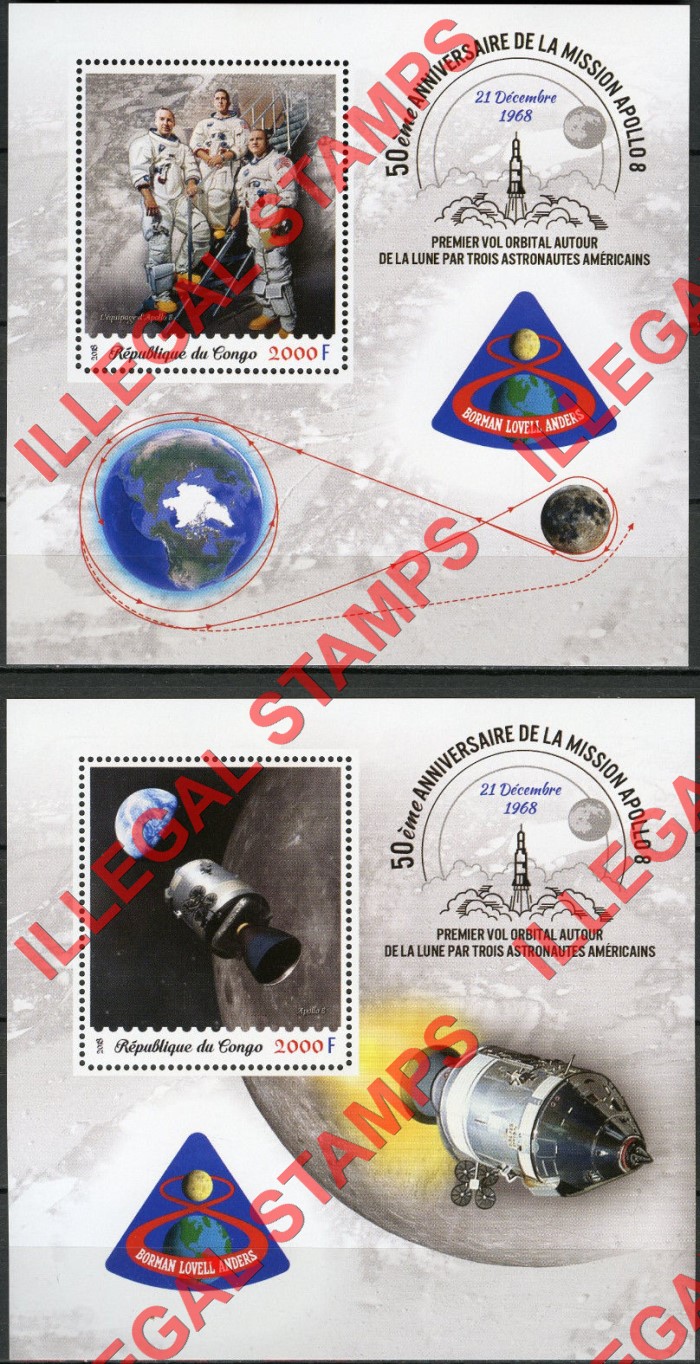 Congo Republic 2018 Space Apollo 8 Illegal Stamp Souvenir Sheets of 1